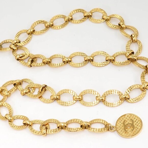 CHANEL Quilted Hoop Circle Link Belt 30" Gold Tone 25 Auth #23942 - Picture 2 of 6